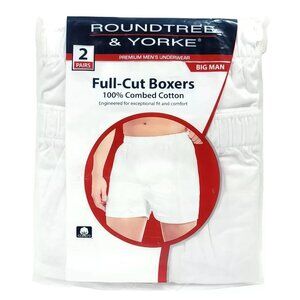 Roundtree & Yorke Men's 54 Big Man Full Cut Boxers Premium Cotton Underwear 2 pr